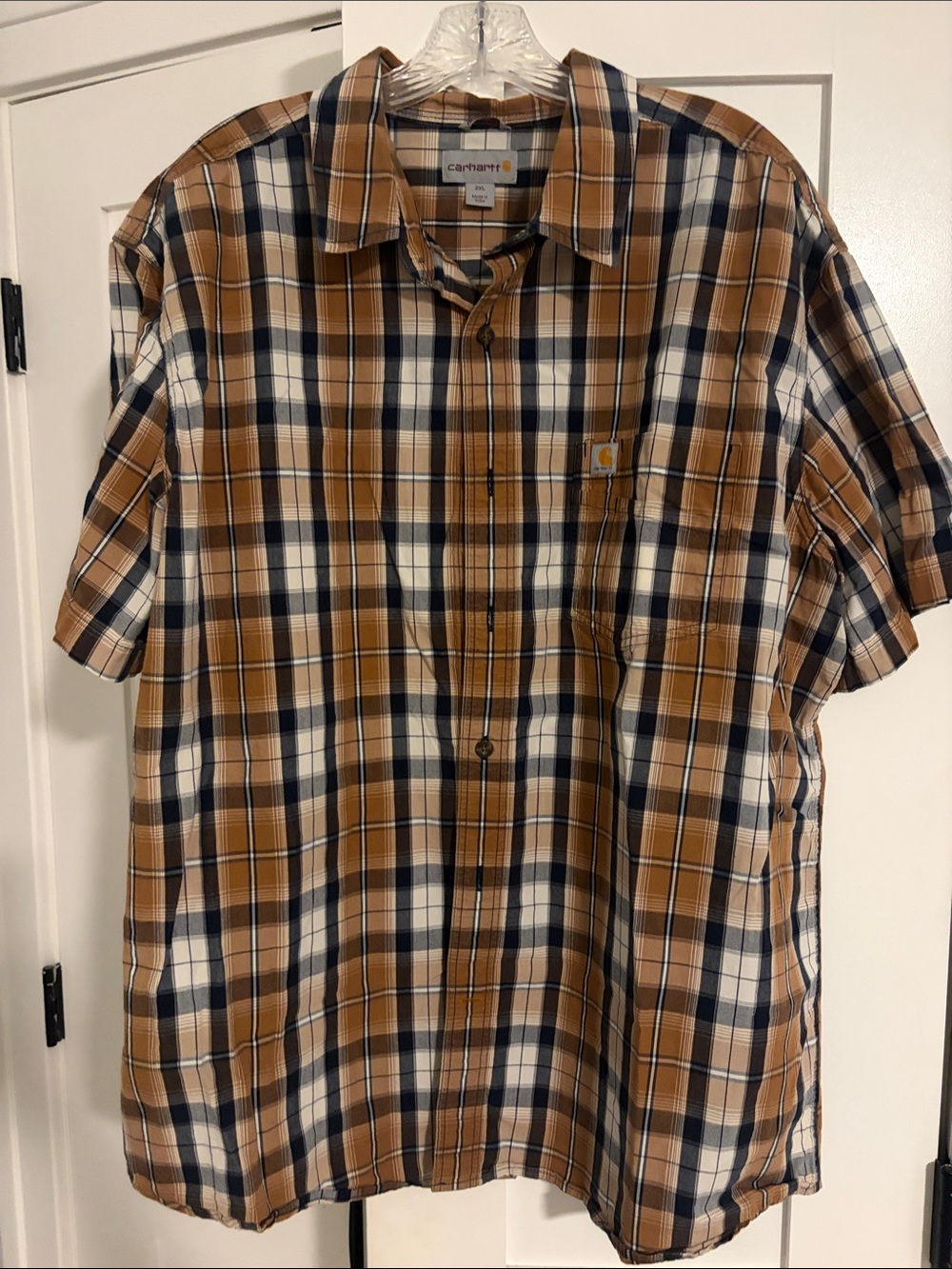 Carhartt Short-Sleeve Plaid Button-Down Shirt in Brown, White & Black